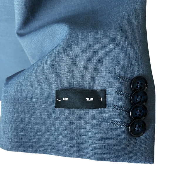 Express Mens Size 40 Regular Slim Fit Dusty Blue 4 Way Stretch Blazer NWT - Picture 2 of 9
